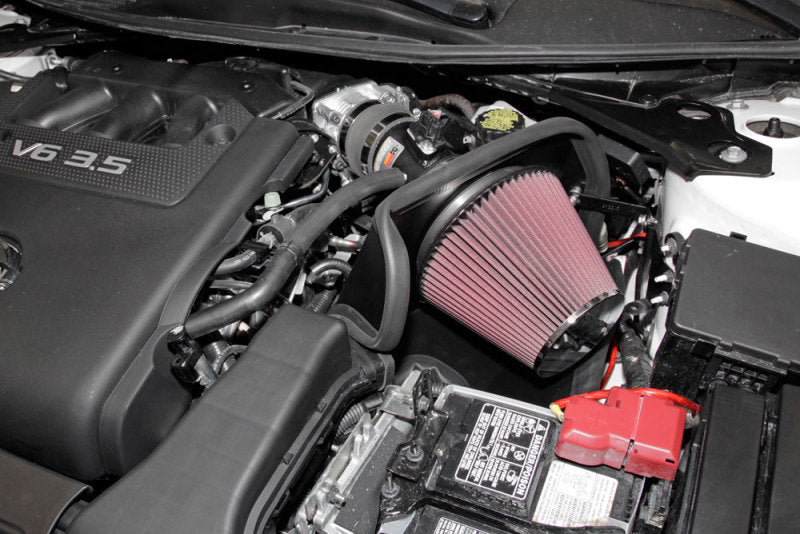K&N 69 Series Typhoon cold air intake kit installed in a 2013-2014 Nissan Altima or Pathfinder 3.5L V6 engine.