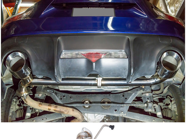 Street Driven Performance exhaust axle back for Subaru BRZ, Toyota 86, Scion FRS with chrome or burnt blue tips, dual exhaust design.
