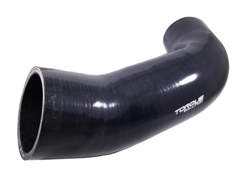 Black Torque Solution turbo inlet hose for 2015+ VW Golf, GTI, Golf R, Audi A3, and S3 showing the flexible rubber hose with clamps.
