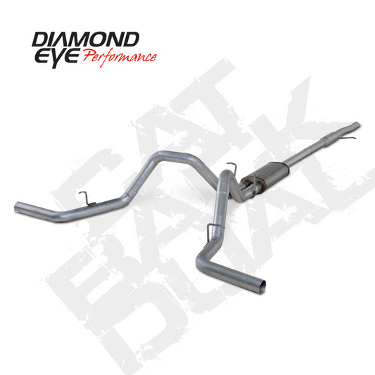 Diamond Eye Performance Catback exhaust system with dual gas tips for Chevy/GM 4.3L and 5.3L engines, showcasing polished stainless steel pipes.