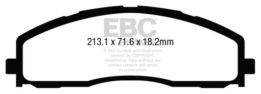 EBC 13+ Ford F250 Super Duty 6.2 2WD Ultimax2 front brake pads, OE type, showing the brake pad set with metal backing.