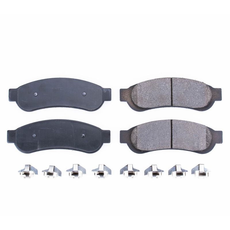 PowerStop Z17 Evolution ceramic brake pads with hardware for rear of Ford F-250 Super Duty 2010-2012 truck.