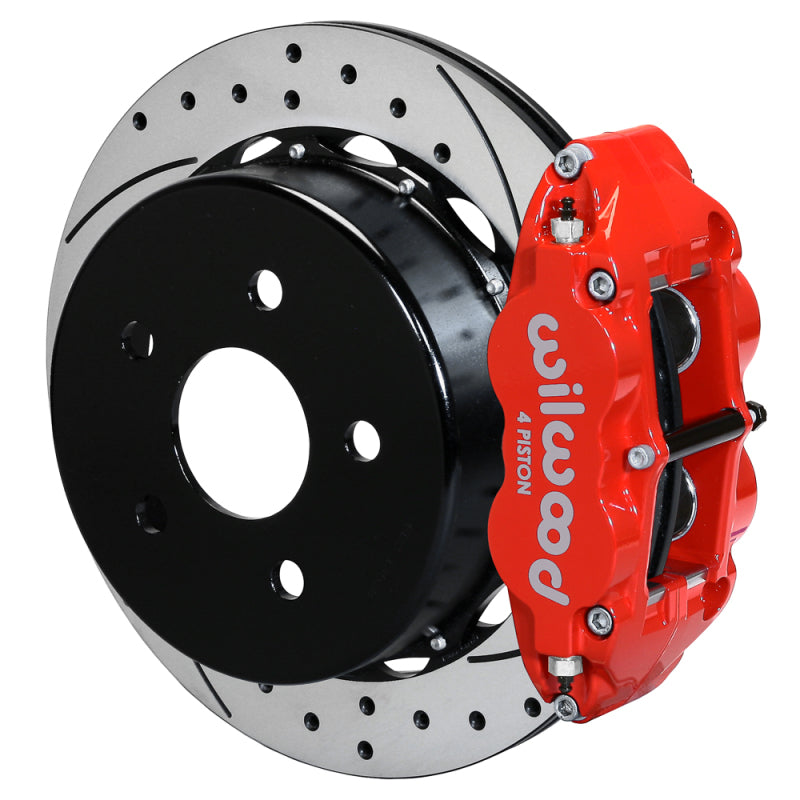 Wilwood 18-21 Jeep Wrangler rear brake kit with 13.50-inch rotor, red calipers, and brake lines, part of Big Brake Kits series.