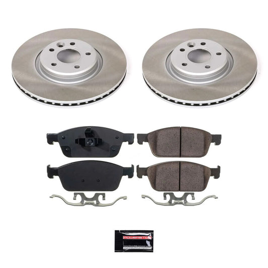 PowerStop front semi-coated rotor kit for Ford Transit Connect 2014-2018, performance brake components with smooth finish.