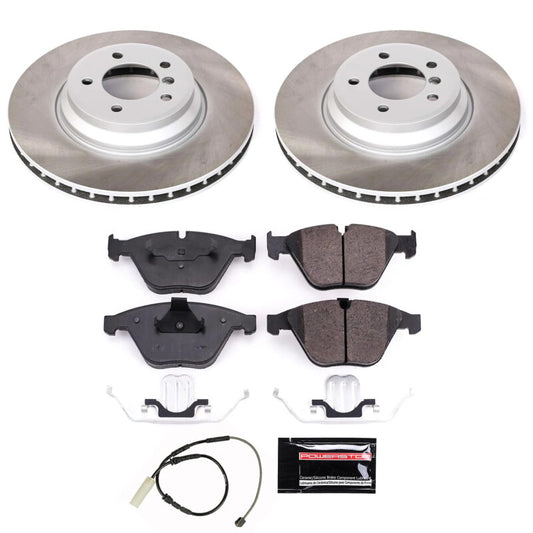 PowerStop performance front semi-coated rotor kit for BMW 335is 2011-2013, high-quality brake rotor set with semi-coated finish.