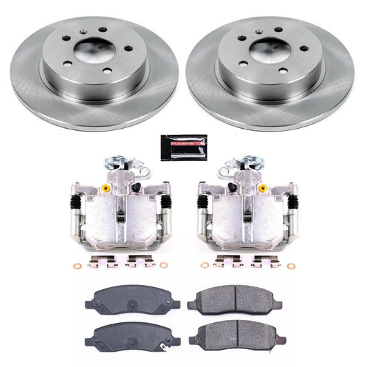 PowerStop OE rear brake kit with calipers for Buick Lucerne 2006-2011, including brake rotors and hardware.