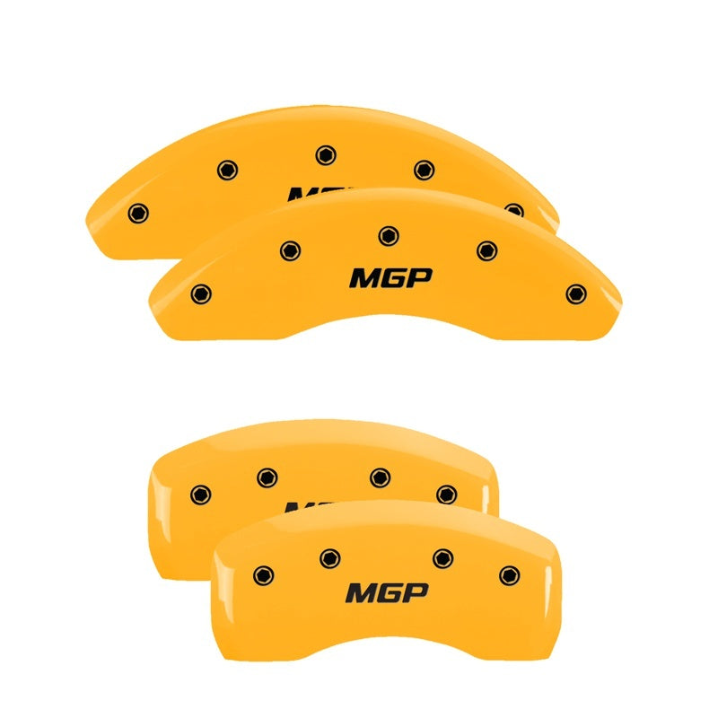 MGP yellow finish front and rear caliper covers with engraved black characters on a 2017 Honda CR-V.