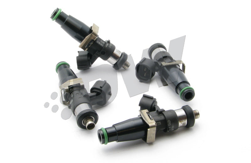 DeatschWerks fuel injector set for Mitsubishi Eclipse and Evo 8/9 4G63T, 2200cc high impedance injectors, four units shown.