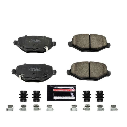 PowerStop Z23 Evolution Sport rear brake pads with hardware for Chrysler Town & Country 2012-2016, performance brake replacement.
