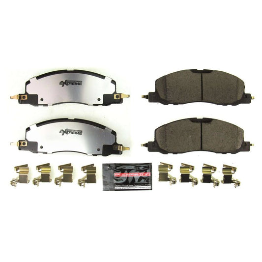 PowerStop Power Stop 20-21 Ford Explorer front Z36 Truck & Tow performance brake pads with hardware installed, ready for installation.