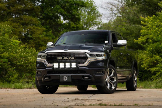 Diode Dynamics SS5 Grille CrossLink Lightbar Kit for 2019-Present Ram Sport, white combo, installed on front grille.
