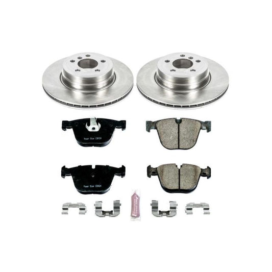 PowerStop OE rear brake kit for BMW X5 (2007-2015) with brake rotors and pads, designed for optimal stopping performance.