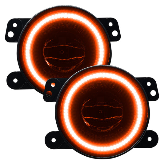 Oracle Lighting high performance amber LED fog lights for Jeep Wrangler JK, JL, and JT models, showing sleek fog light assembly.