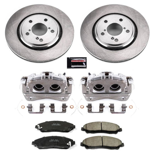 PowerStop OE front brake calipers for 2017-2020 Honda Ridgeline with Autospecialty caliper kit, showing the calipers mounted on the vehicle.