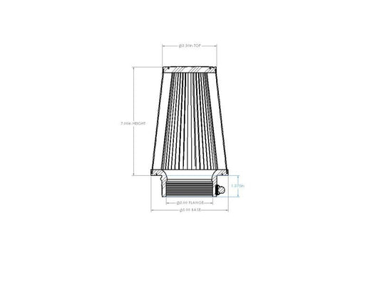 aFe POWER universal clamp-on air filter with D2 Dura-Dry media, 3-inch inlet, 5-inch body, 3.5-inch top, 7-inch height, automotive air filter
