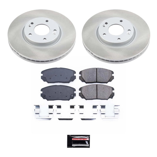 PowerStop Hyundai Sonata front semi-coated performance brake rotor kit showing the semi-coated brake rotors and mounting hardware.