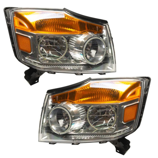 Oracle Lighting Nissan Armada 2008-2014 SMD ColorSHIFT headlights with BC1 controller showing illuminated multi-color LED lighting.