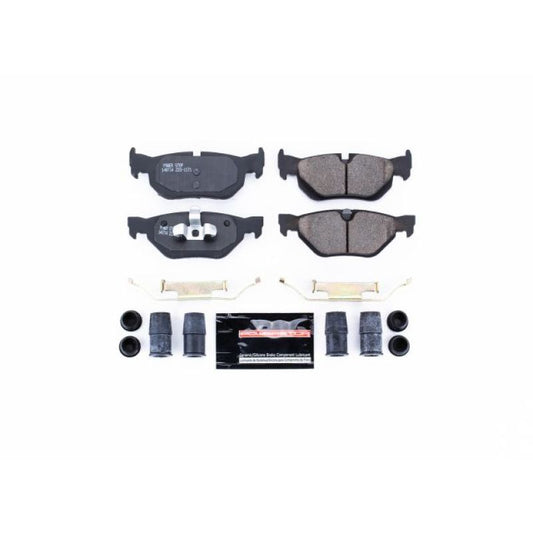 PowerStop Z23 Evolution Sport brake pads for rear of 2007-2009 BMW 323i, includes hardware for performance braking.