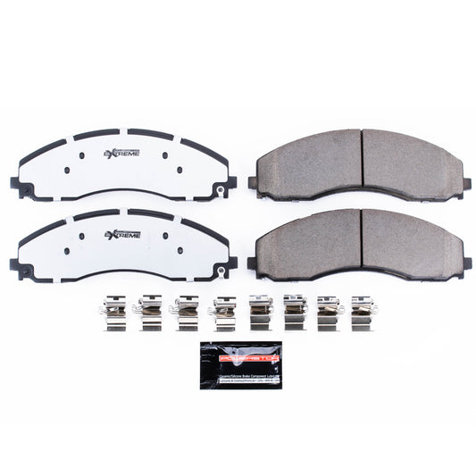 PowerStop Z36 rear brake pads with hardware for Ford F-450 Super Duty trucks 2017-2019, designed for towing and performance braking.
