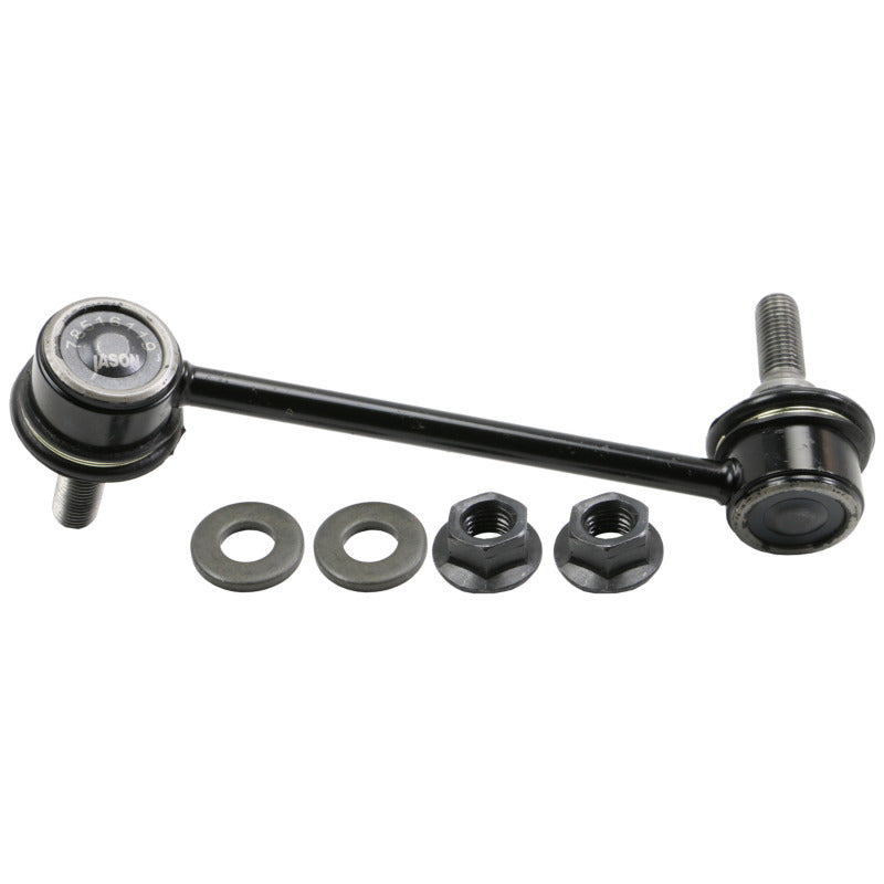 Moog rear right sway bar endlink for Jeep Cherokee 2014-2023, showing the metal linkage with rubber bushings.