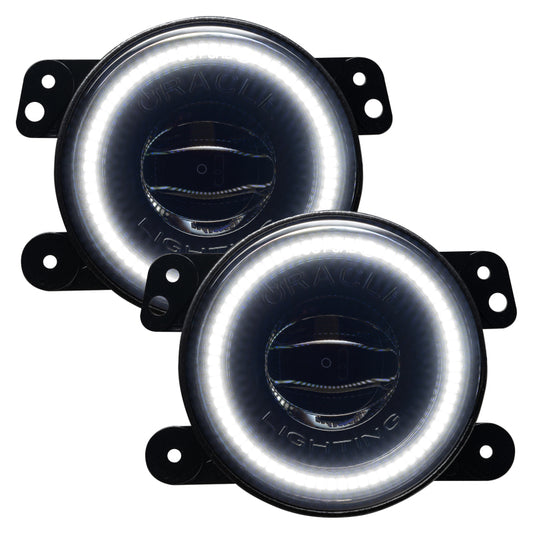 Oracle Lighting high-performance white LED fog lights for Jeep Wrangler JK, JL, and JT models, showcasing bright, durable fog light design.