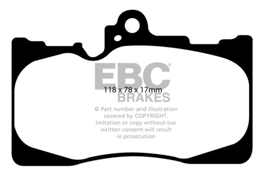 EBC greenstuff performance front brake pads for Lexus GS350 2007-2008, RWD, showing the green brake pad material and packaging.