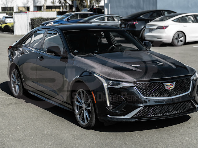 Black Wing style carbon fiber vented front hood for 2020+ Cadillac CT4, CT4-V, and CT4-V Black Wing, by Street Driven Performance.