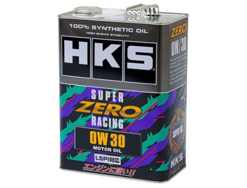 HKS Super Zero Racing 0W-30 motor oil 1-liter container, high-performance synthetic engine oil for racing and high-performance vehicles.