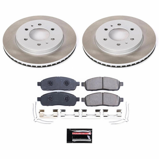 PowerStop front semi-coated rotor kit for 2009 Ford F-150, performance brake kit with ventilated rotors and black coating.