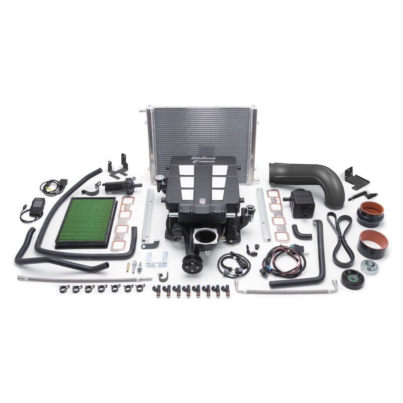 Edelbrock Supercharger Stage 1 Street Kit for 2015-2017 Ram 1500 5.7L Hemi V8, showing the supercharger and components