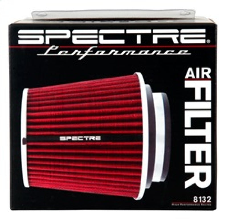 Spectre adjustable red conical air filter, 5-1/2 inches tall, fits 3-4 inch tubes, universal fit for automotive air intake systems.