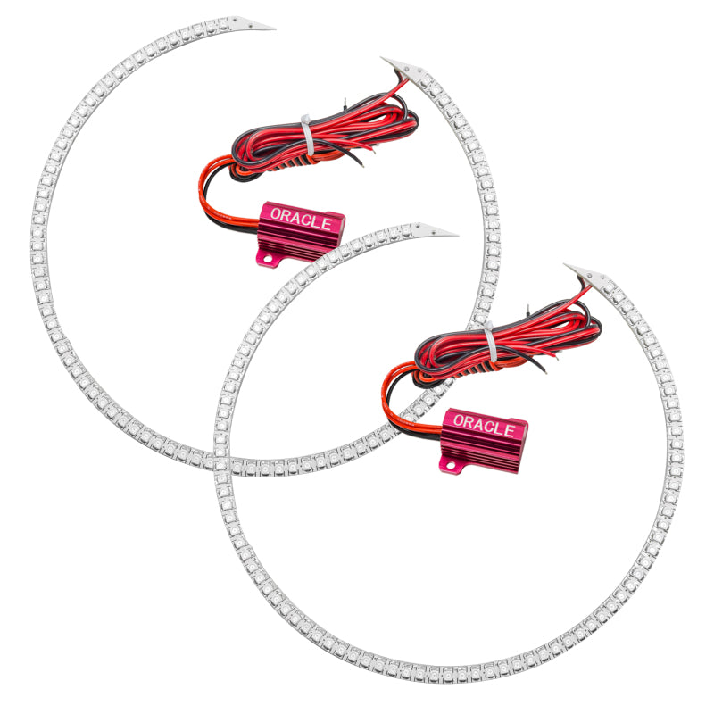 Oracle Chevrolet Camaro LED round headlight halo kit with red rings, designed for 2014-2015 non-RS models, by ORACLE Lighting.