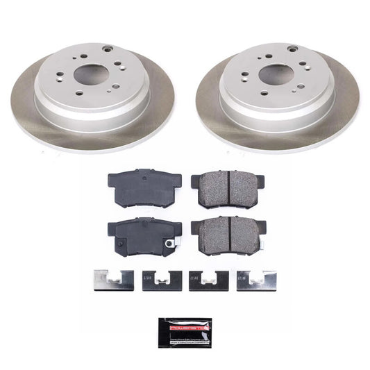 PowerStop rear semi-coated brake rotor kit for 2007-2012 Acura RDX, performance blank brake rotors with detailed surface texture.