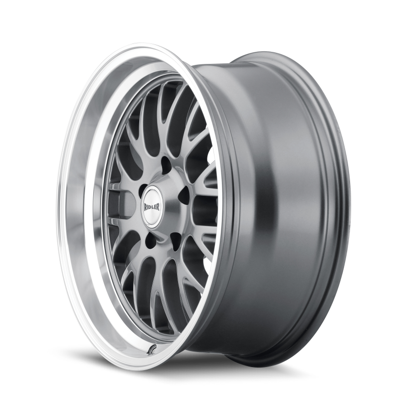 Ridler 607 cast wheel, 20x8.5 inches, 5x127 bolt pattern, gloss grey with machined accents, 0mm offset, 83.82mm hub.