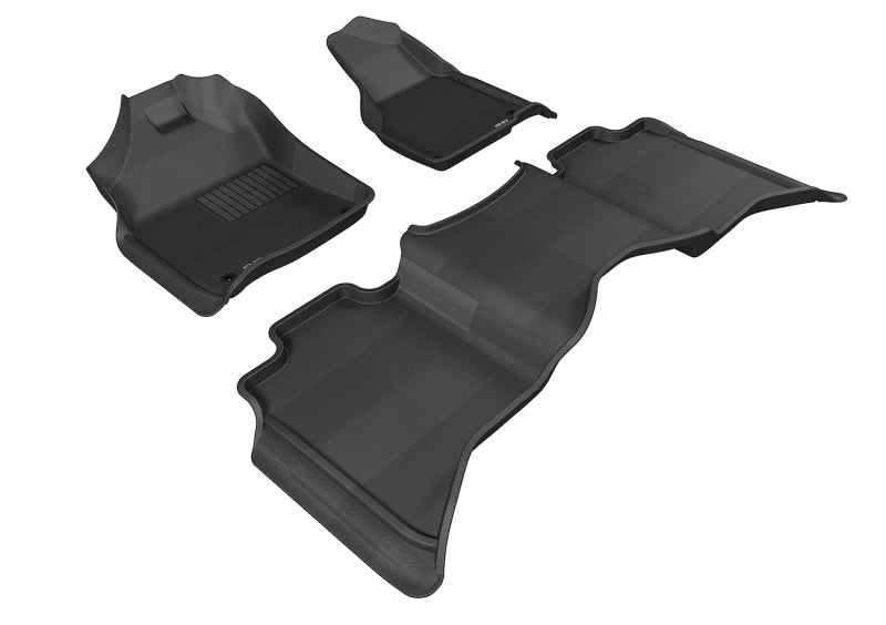 3D MAXpider rubber floor mats for Dodge Ram 1500, 2500, 3500 Crew Cab, MEGA Cab in black, full set with textured surface.