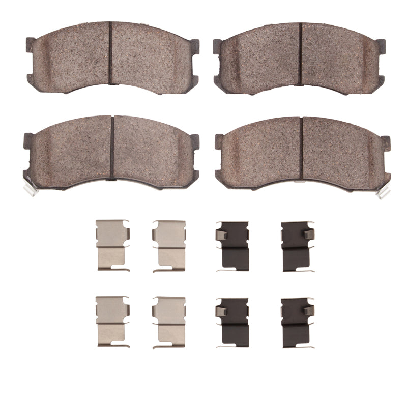 R1 Concepts Mazda MPV 89-91 front semi-metallic brake pads and hardware kit, OE quality auto parts, shown with hardware pieces.