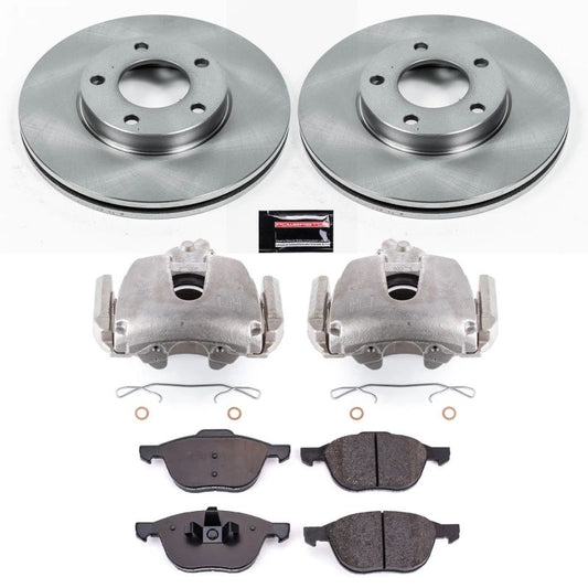 PowerStop OE front brake kit with calipers for Mazda 3 2008-2013, featuring brake rotors and calipers for reliable stopping power.
