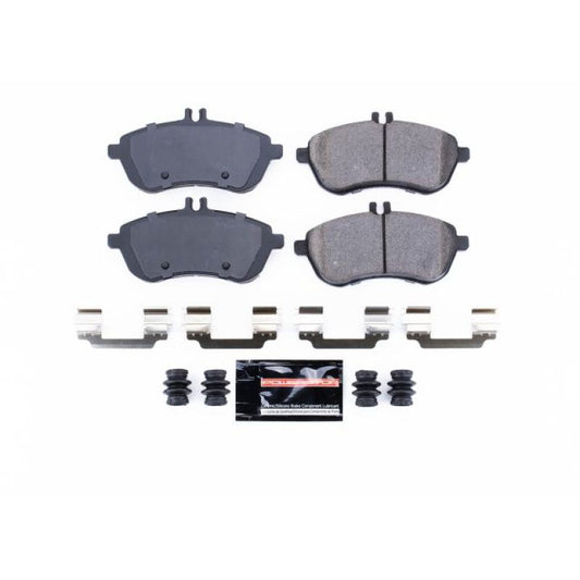 PowerStop Z23 Evolution sport brake pads with hardware for Mercedes-Benz C230 front brake system, performance replacement parts.