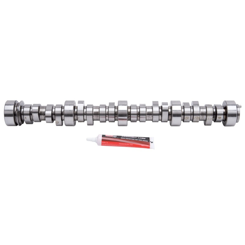 Edelbrock Performer RPM Hyd Roller Camshaft for GM LS1 engine showing the camshaft with lobes and branding detail.
