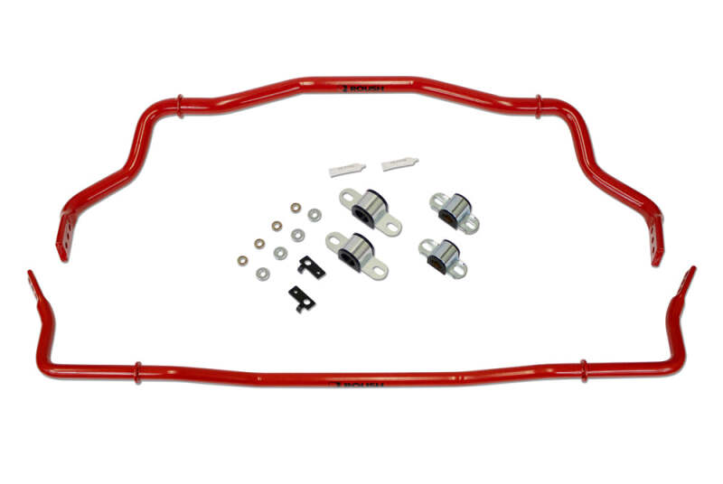Roush 2015+ Ford Mustang sway bar kit with black sway bars and mounting brackets, designed for enhanced handling and stability.