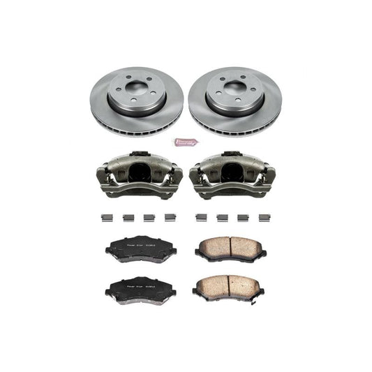 PowerStop OE front brake kit with calipers for Dodge Nitro 2007-2011, includes rotors and brake pads.