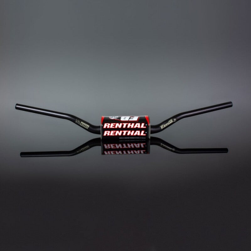 Renthal black Fatbar handlebars for KTM SX, Suzuki RM, and Yamaha YZ-F motorcycles, 36mm diameter, 09-21 models.