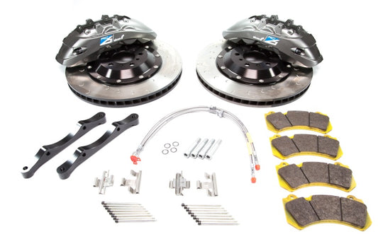 Alcon 2015+ BMW M3 F80 big brake kit with 400x34mm gray six-piston front brake calipers and rotors.