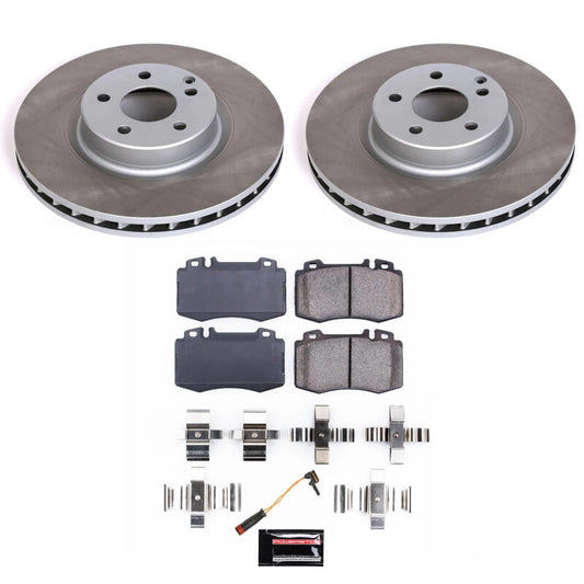PowerStop front semi-coated rotor kit for Mercedes-Benz E550 2007-2009, performance brake components with clean, durable design.