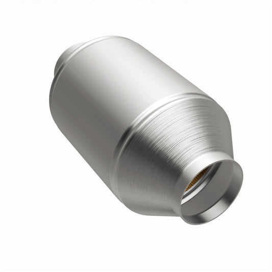 MagnaFlow universal catalytic converter with 2-inch inlet and outlet, designed for pre-OBDII vehicles, black metal body.