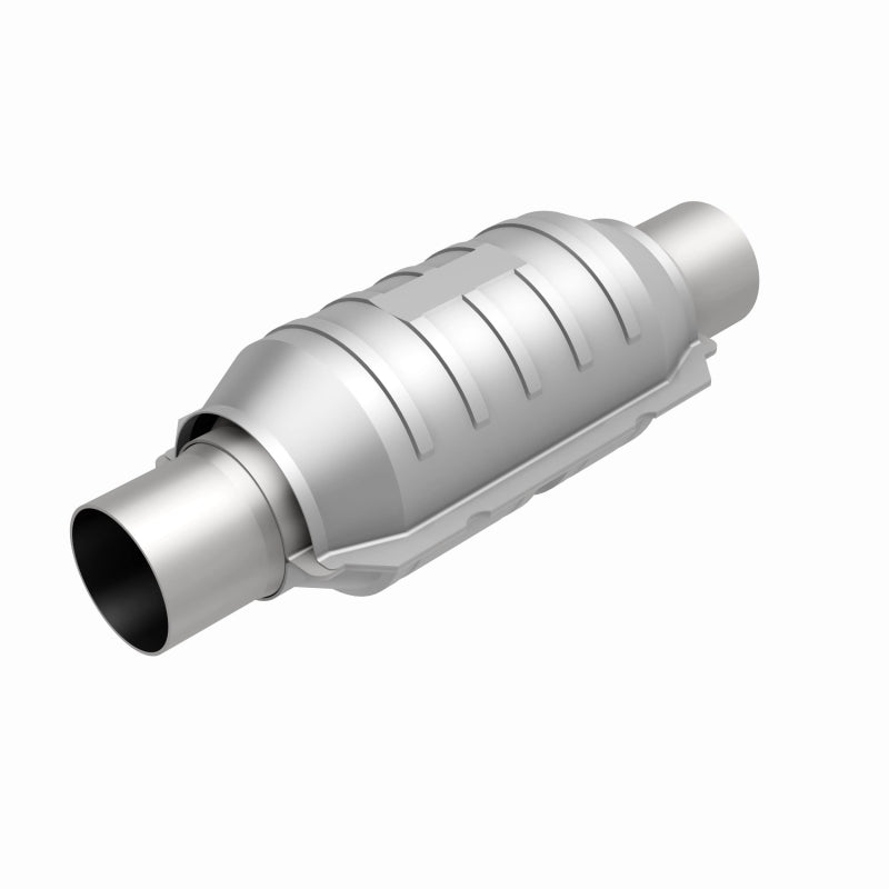 MagnaFlow universal catalytic converter, 2.25-inch size, OEM CARB compliant, durable metal construction for vehicle exhaust systems.