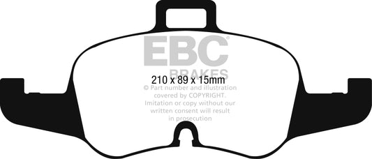 EBC Redstuff front brake pads for 2016+ Audi TTS Quattro 2.0L Turbo, performance brake pads shown in the image.
