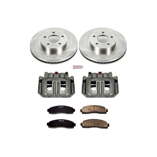 PowerStop OE front brake kit for Saturn Vue 02-03 with calipers and rotors, automotive brake replacement part.
