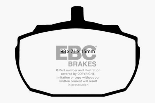 EBC Greenstuff front brake pads for Morgan 4/4 1.6, performance brake pads with green friction material, shown in image.