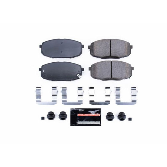 PowerStop Z23 Evolution Sport brake pads with hardware for 2009-2012 Hyundai Elantra front brake system, performance replacement.